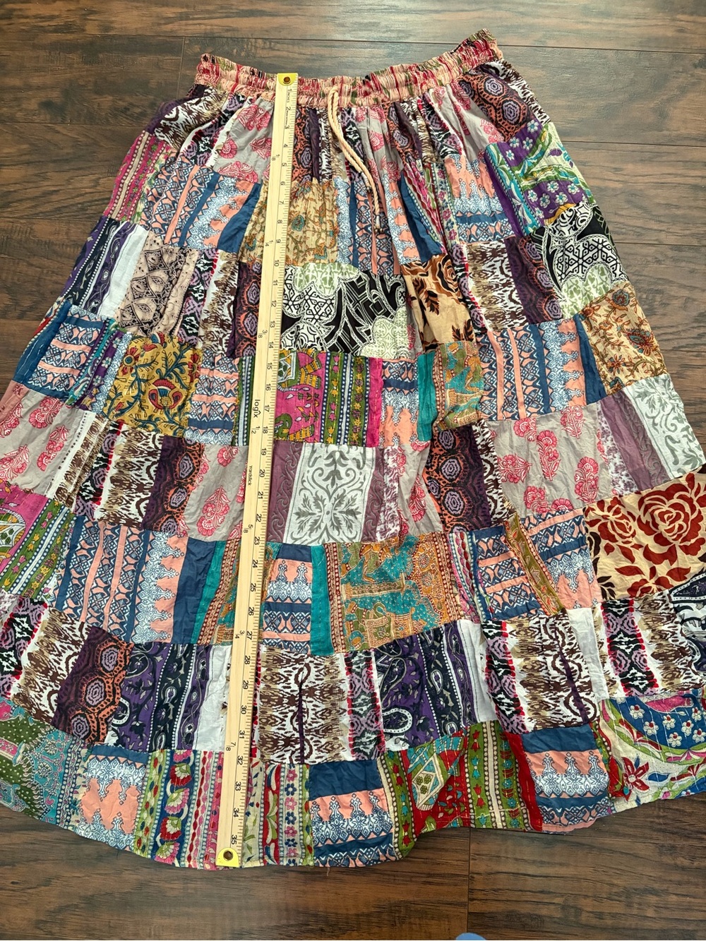 Patchwork Cotton Colorful Pull On Boho Festival Maxi Skirt - Picture 9 of 13